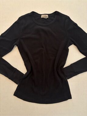 Active Basic Black Waffle knit Long Sleeve Crew Tee